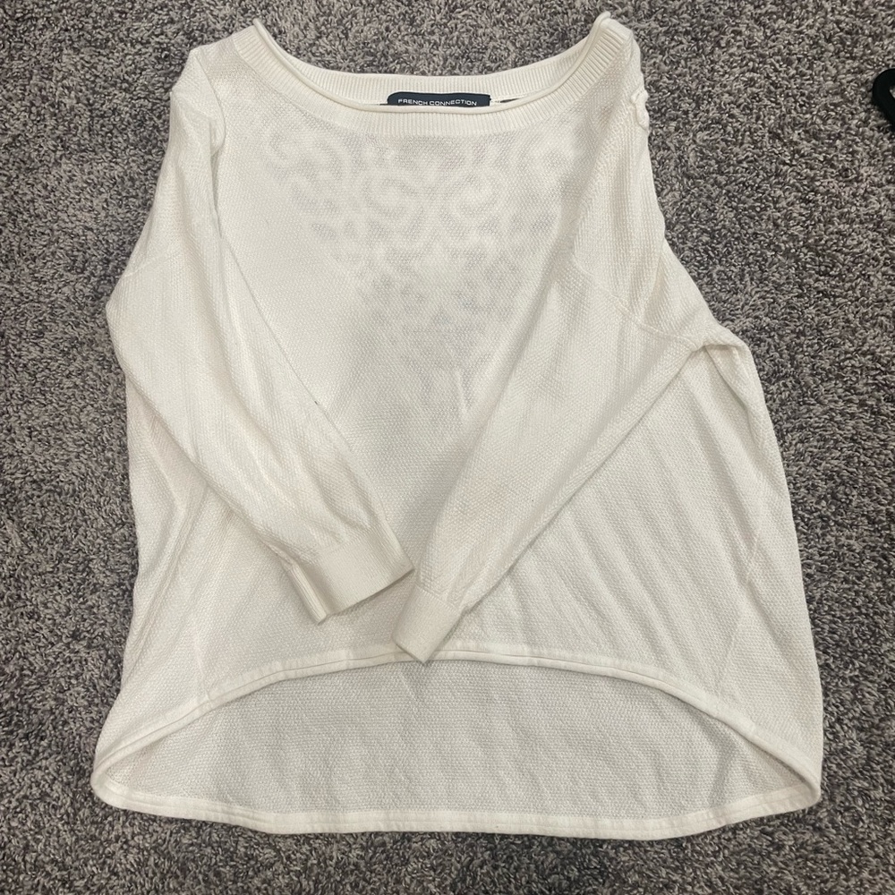 FRENCH CONNECTION White Sweater with lace pattern back. Size medium.